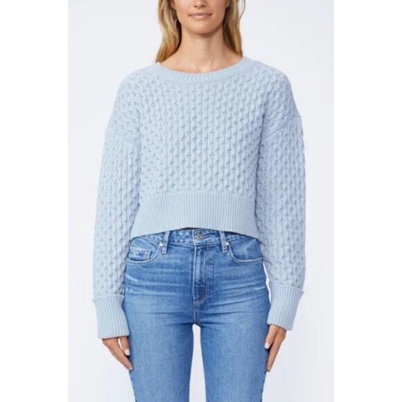 PAIGE Olette Wool Blend Chunky Boxy Crewneck Sweater Vintage Sky Blue Sz XL NWOT - Picture 2 of 15